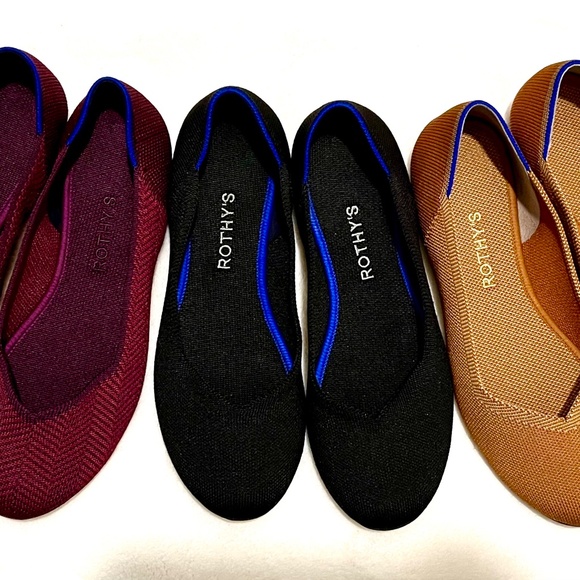 Rothy’s Women’s The Flat Round Toe Black with Blue Trim Shoe 8.5 - Picture 6 of 7